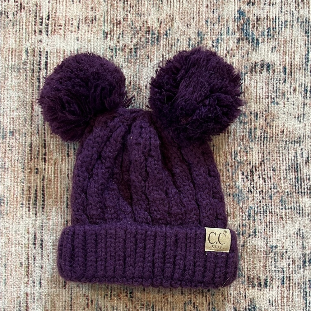 Purple Pom-Pom Knit Hat baby girl